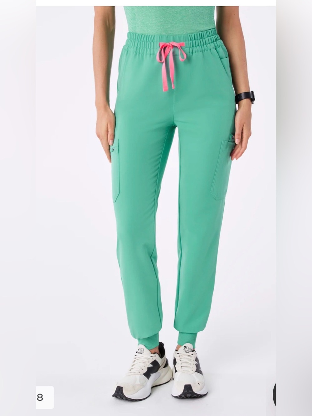 FIGS Uman High-Rise Jogger Scrub Pants Green Pink Drawstring Cargo Medical